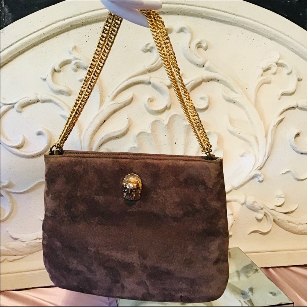 VINTAGE Ruth Saltz Suede Cougar Head Chain Purse